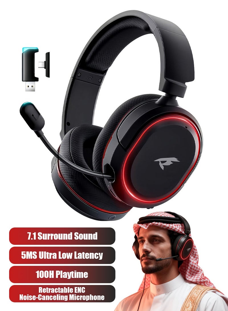 Picun G2 2.4G Wireless Gaming Headset, 7.1 Surround Sound,2.4GHz USB Gaming Headphones Bluetooth ENC Noise Canceling Mic, Bluetooth Headset for PC PS5 PS4 Mac Switch - Image 1